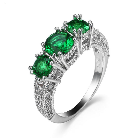 Silver Smaragd Three-Stone Ring