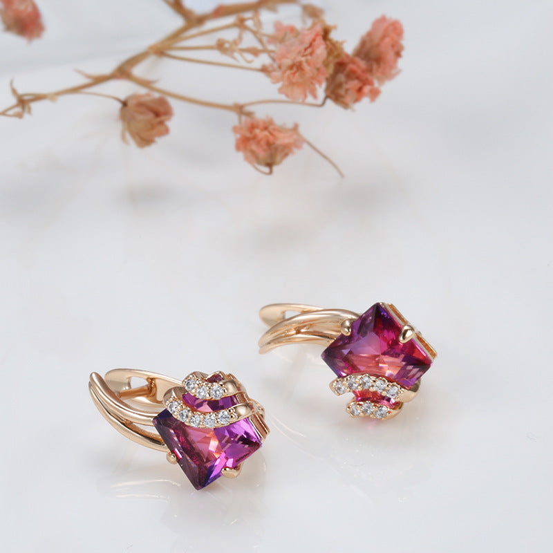 Crimson Fyrkantig Kristall Örhängen | Rosegold