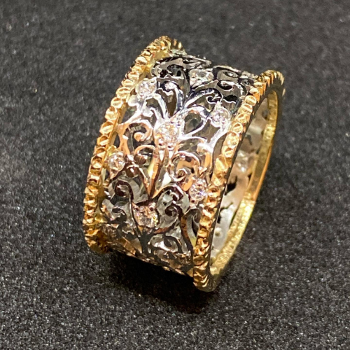 Silver och Guld Ornate Band Ring