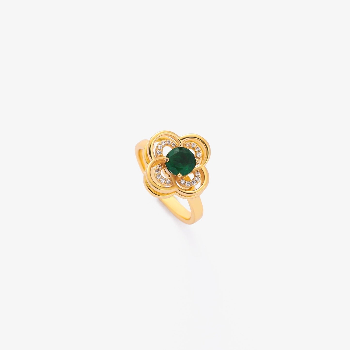Clover Halo Smaragd Snurrande Ring | Guld