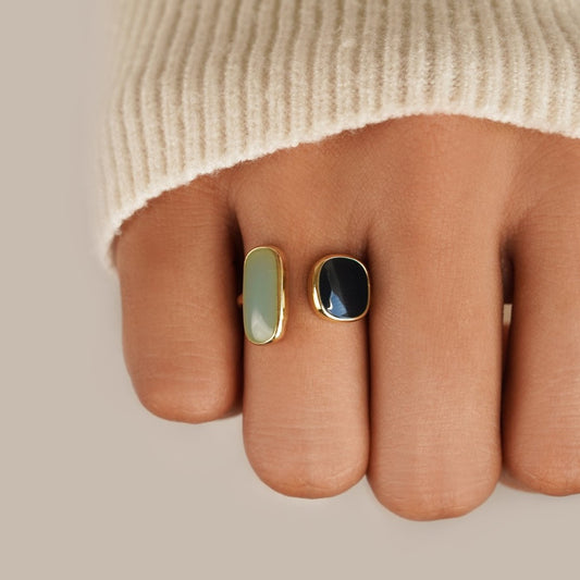 Guld Dual Sten Öppen Ring