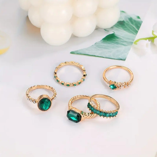Guld Smaragd Ring Set