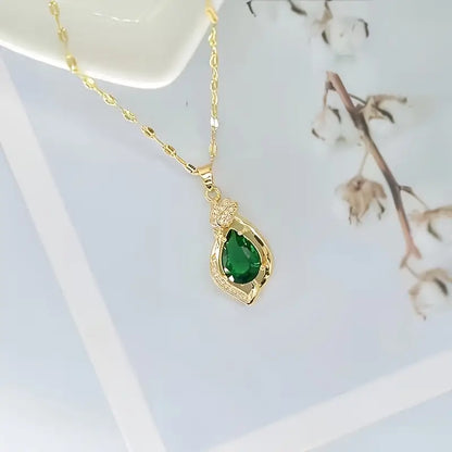 Guld Smaragd Droppe Hänghalsband