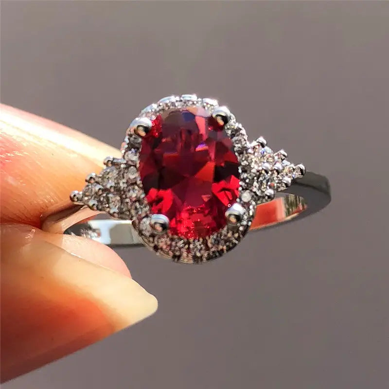 Silver Rubin Halo Ring