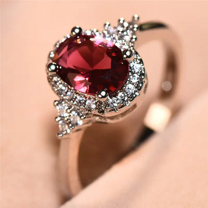 Silver Rubin Halo Ring
