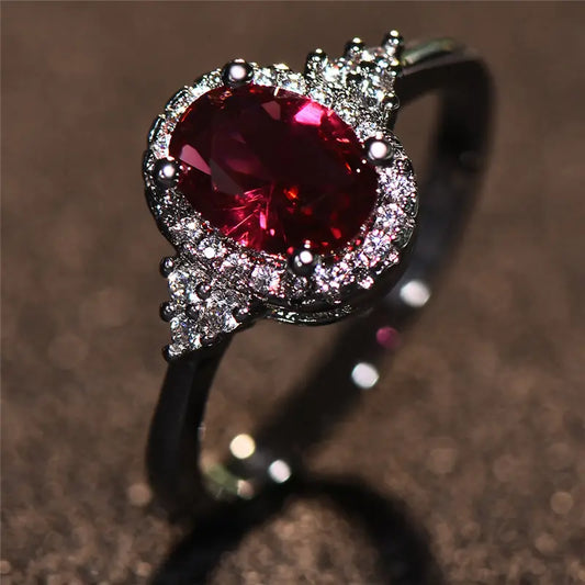 Silver Rubin Halo Ring