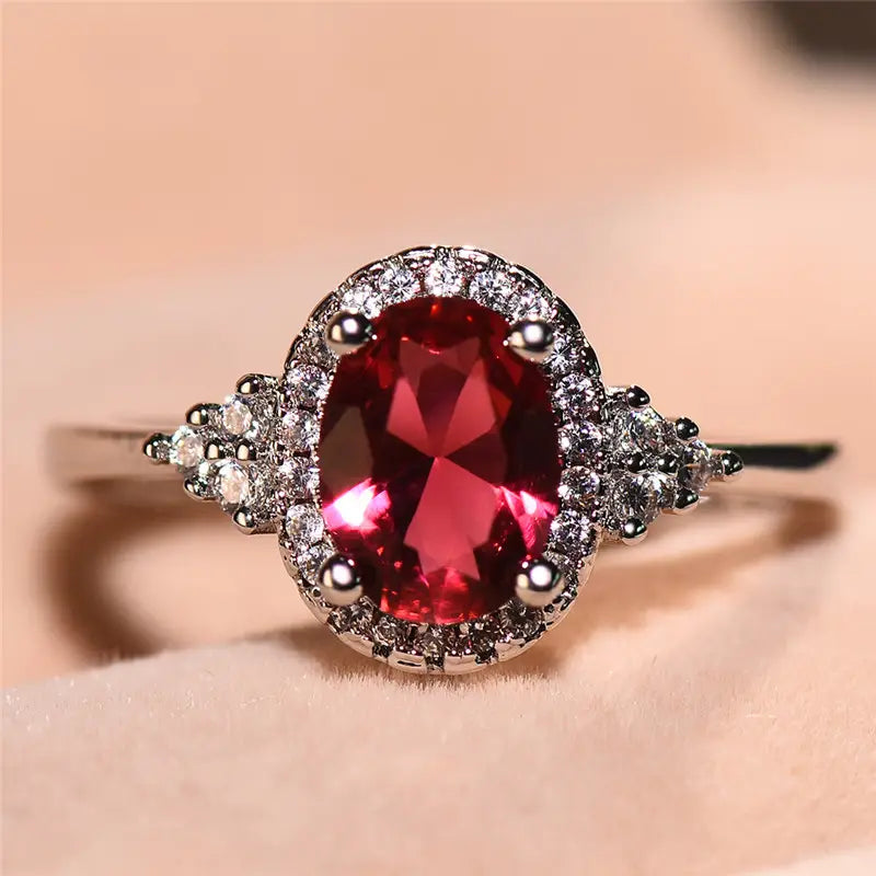 Silver Rubin Halo Ring