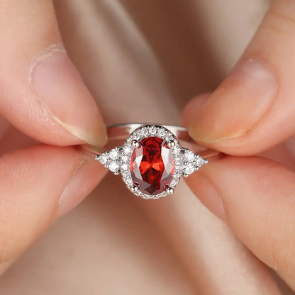 Silver Rubin Halo Ring