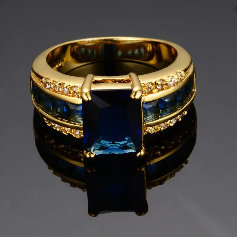 Guld Safir Square-Cut Ring