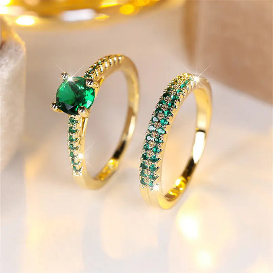 Serena Smaragd Duo Ring Set | Guld