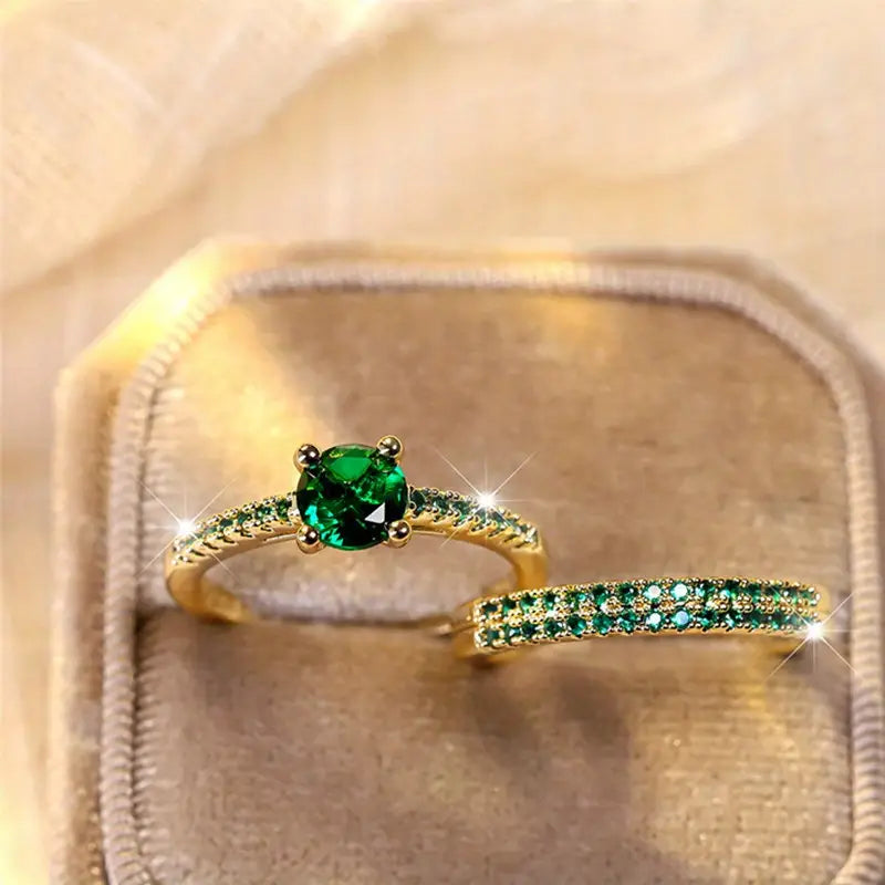 Serena Smaragd Duo Ring Set | Guld