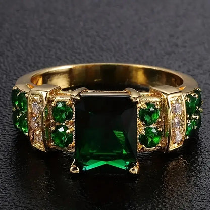 Guld Smaragd Geometrisk Ring