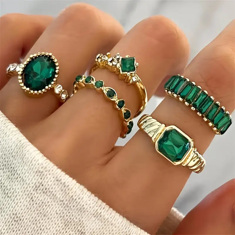 Guld Smaragd Ring Set