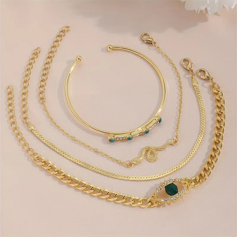 Guld Smaragd Berlockarmband Set