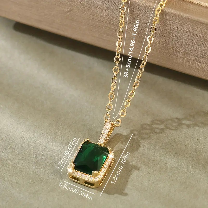 Guld Smaragd Rektangulär Halo Halsband