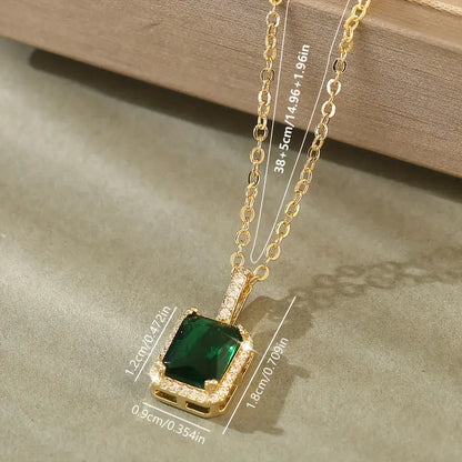 Guld Smaragd Rektangulär Halo Halsband