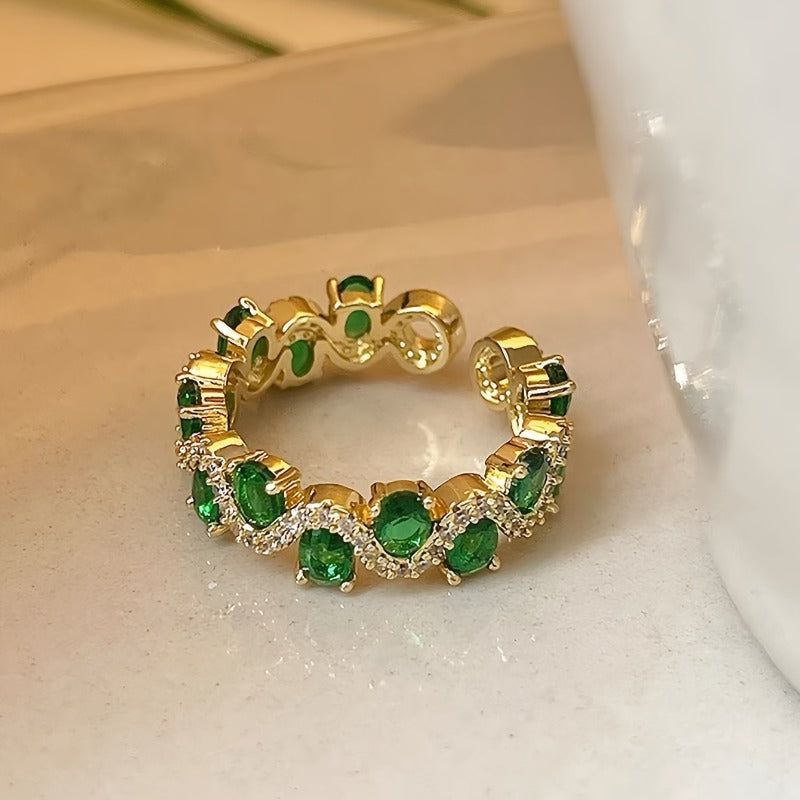 Calira Sparkling Smaragd Öppen Ring | Guld