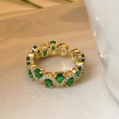 Calira Sparkling Smaragd Öppen Ring | Guld