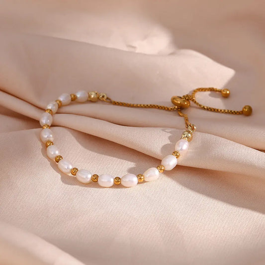 Elegant Pärl och Guld Armband