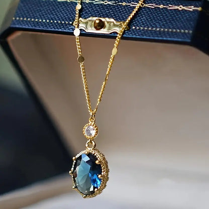 Guld Safir Oval Hängande Halsband