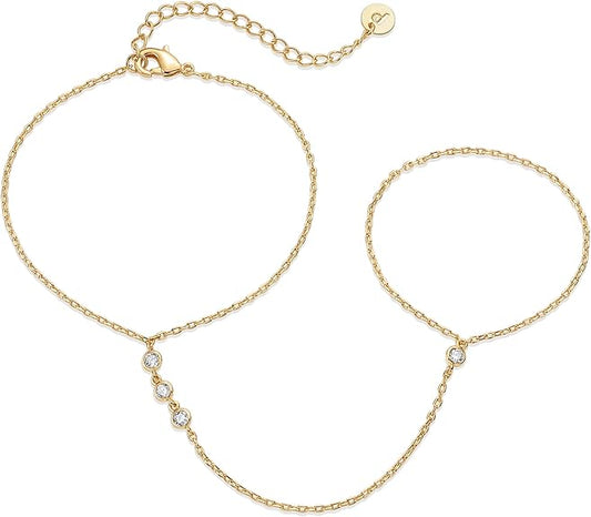 Pärlad Handchain Armband | Guld