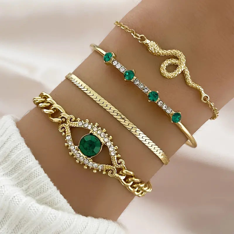 Guld Smaragd Berlockarmband Set