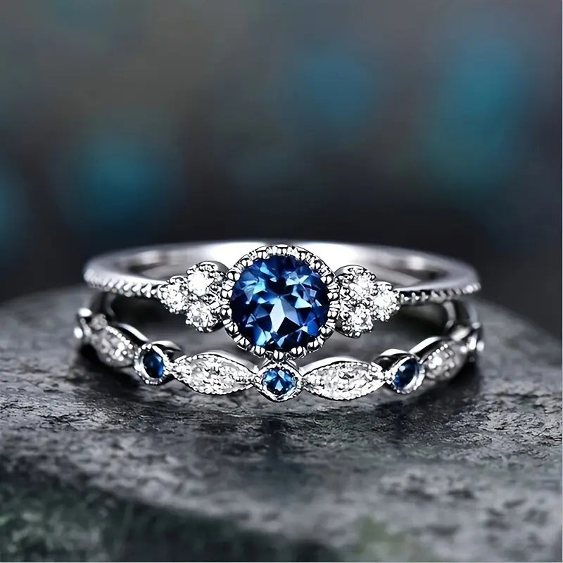 Silver Safir Halo Ring