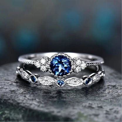 Silver Safir Halo Ring