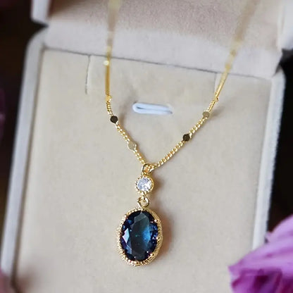 Guld Safir Oval Hängande Halsband
