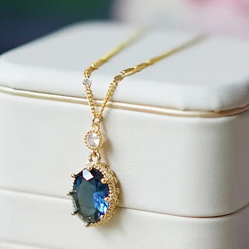 Guld Safir Oval Hängande Halsband