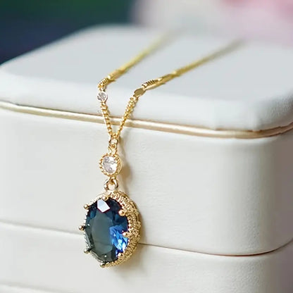 Guld Safir Oval Hängande Halsband