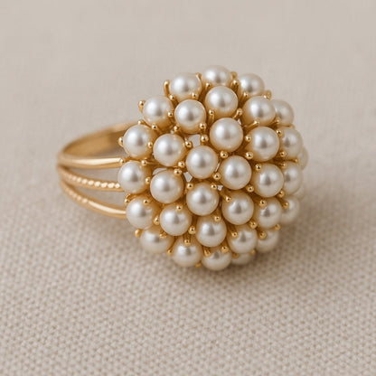 Elegant Inlagd Pärl Guld Ring
