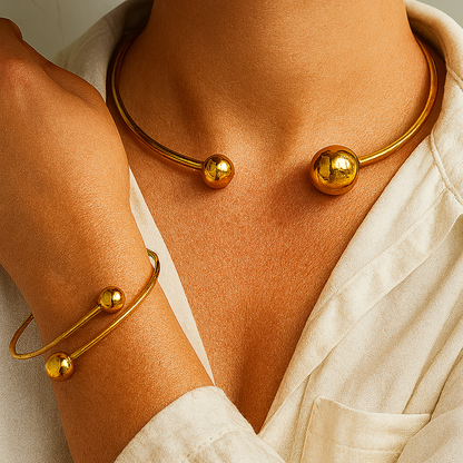 Minimalistisk Glow Collar & Manschettarmband Set | Guld