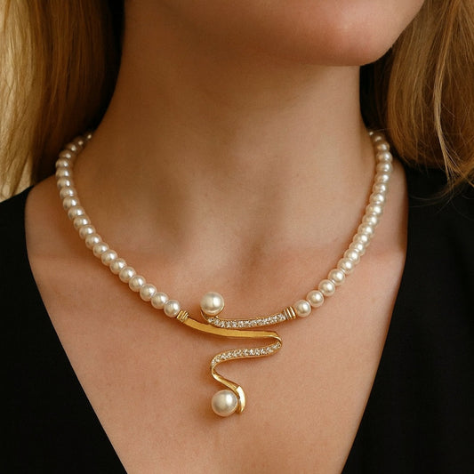 Elegant Naturlig Pärlhalsband Set