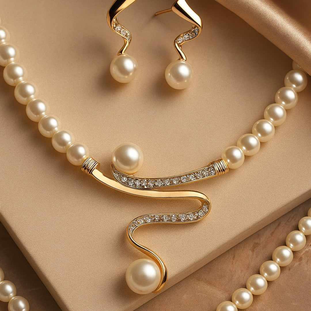 Elegant Naturlig Pärlhalsband Set