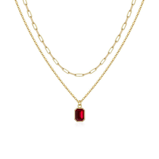 Paperclip Lagrad Rubin Halsband | Guld