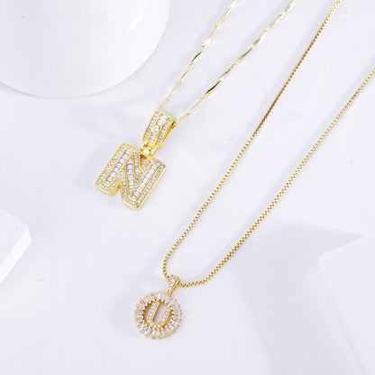 Pavé bokstav initial halsband set | Guld