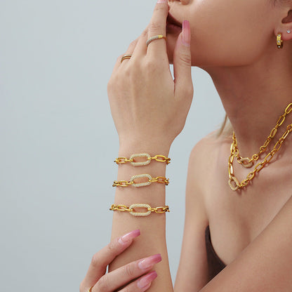 Paved Grov Kedja Länk Smycke Set | Guld