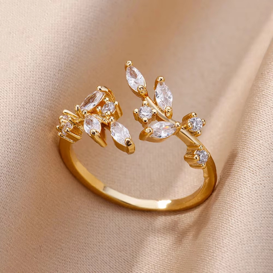 Guld Öppen Leaf Ring