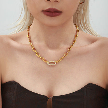 Paved Grov Kedja Länk Smycke Set | Guld