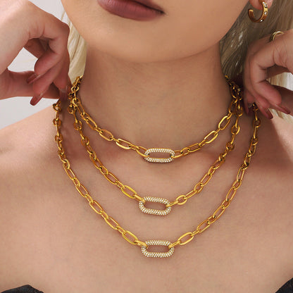 Paved Grov Kedja Länk Smycke Set | Guld