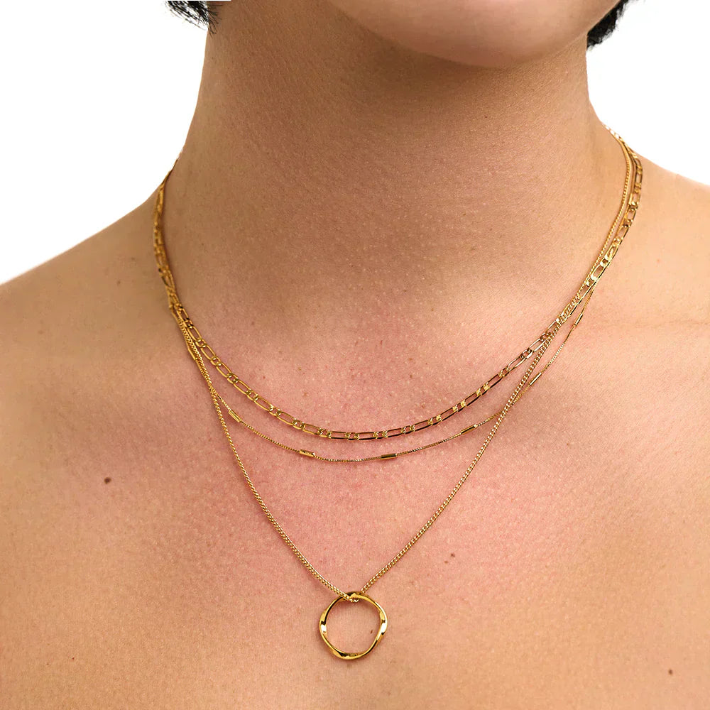 Öppen Circle Three Row Halsband | Guld