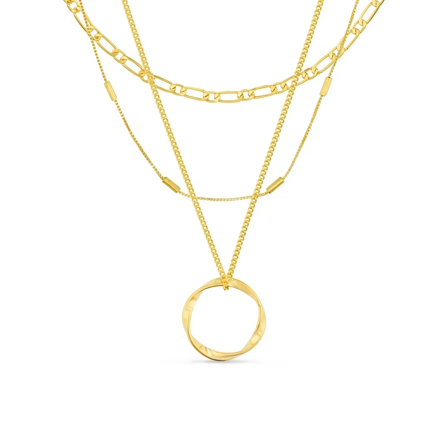 Öppen Circle Three Row Halsband | Guld
