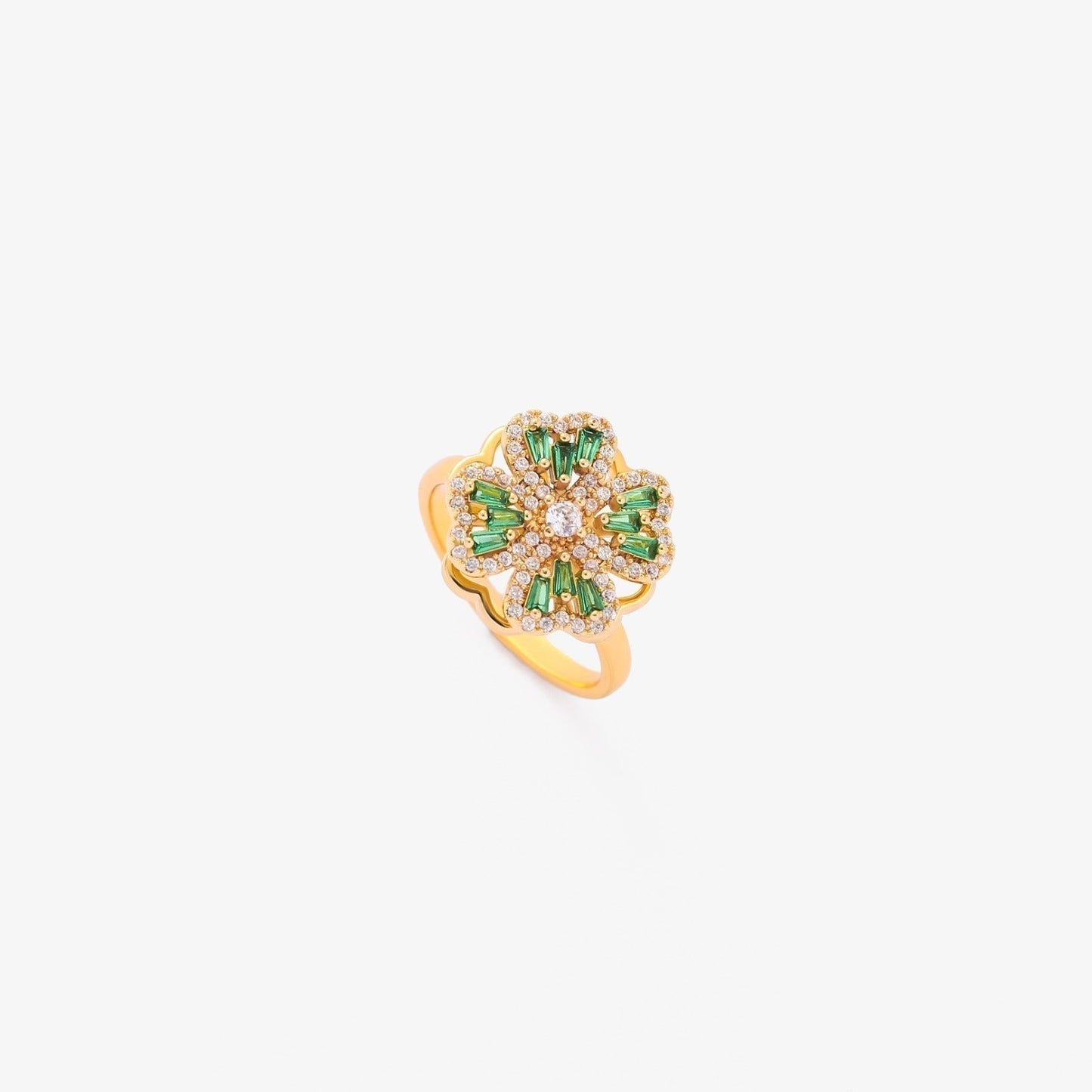Guld Smaragd Blommig Ring