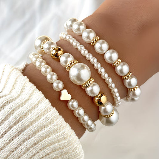 Pärl Stacking Armband Set av 4