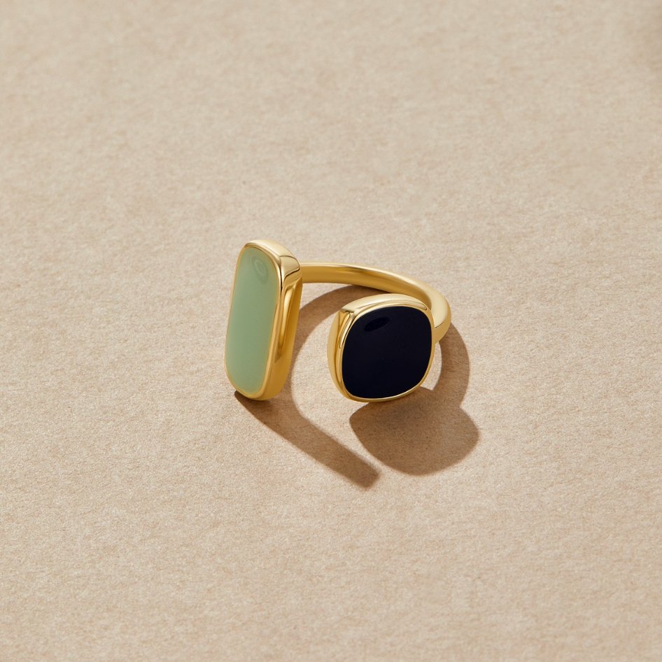 Guld Dual Sten Öppen Ring
