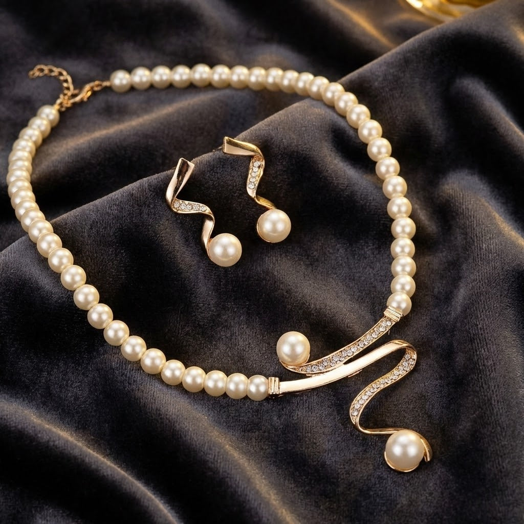 Elegant Naturlig Pärlhalsband Set
