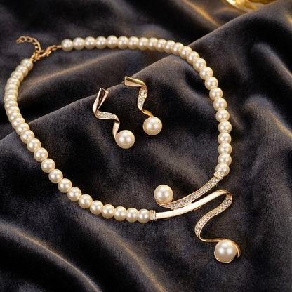Elegant Naturlig Pärlhalsband Set