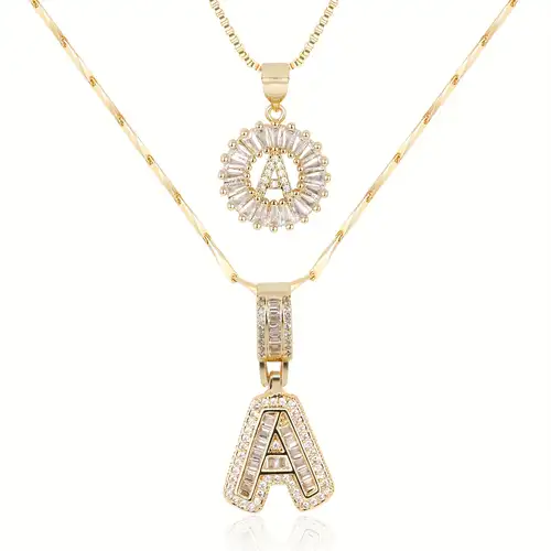 Pavé bokstav initial halsband set | Guld