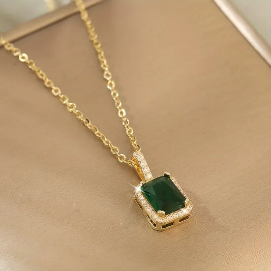 Guld Smaragd Rektangulär Halo Halsband